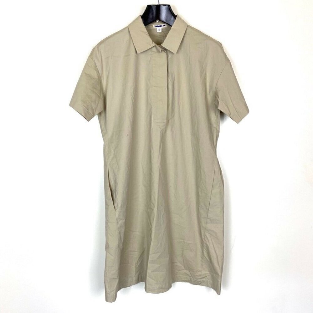 Eileen Fisher Women Knee Length Khaki Polo Dress Beige Stretch Women’s Small